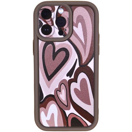 Phone Case with Bubble Edge & Heart Pattern - Iphone 14 Pro - Brown Image