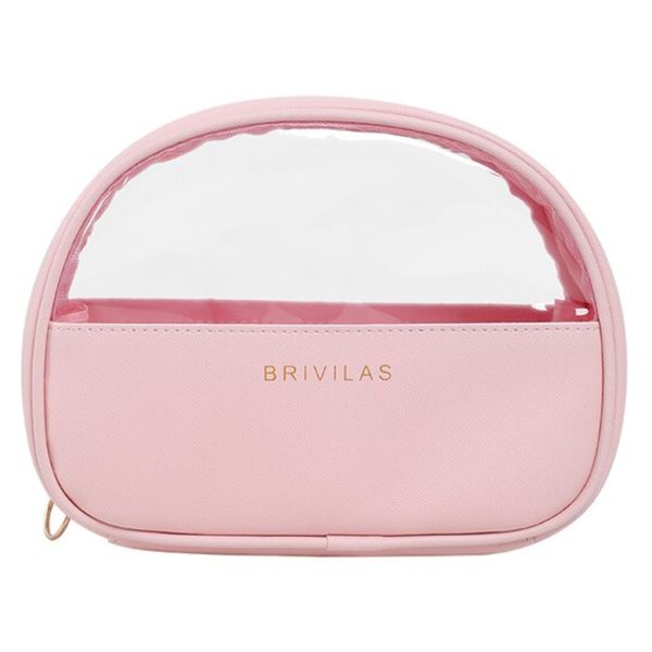 Travel Makeup Bag Storage PU+TPU Bag Waterproof Cosmetic Bag (Pink)