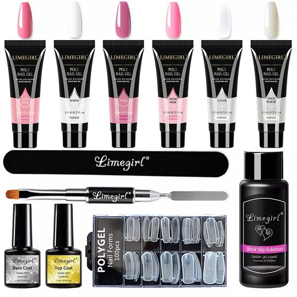 6-Colour Extended Gel Nail Set with Topcoat Primer Dual Forms &amp; Tools