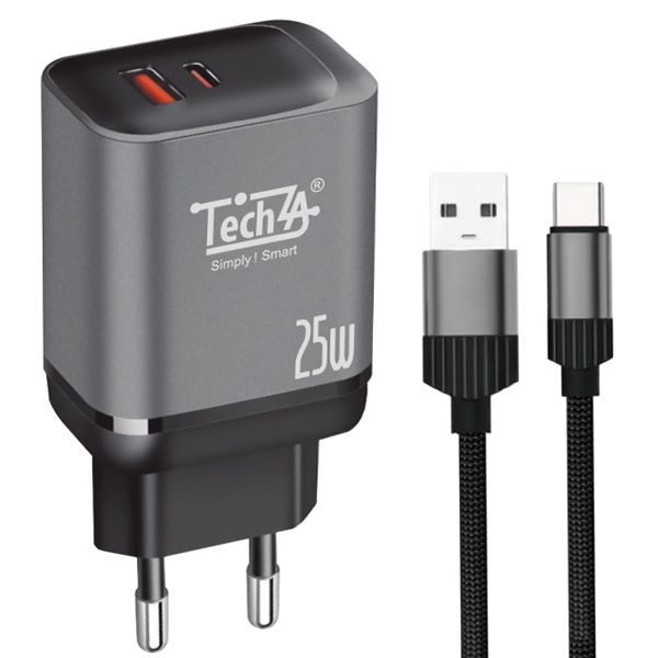 TechZA 25W PD Fast Charger Dual Port USB-C &amp; USB Wall Adapter - TZC-22