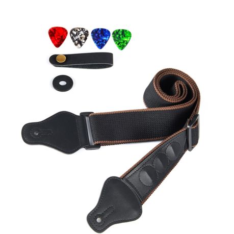 Unisex Shoulder Guitar Straps With 3 Pick Holders, Adjustable Length Image