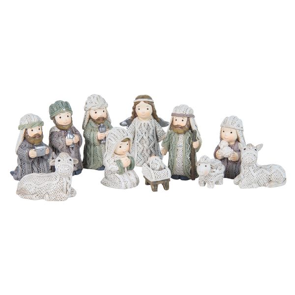 Christmas Nativity, White, Knitted Design, Set Of 11