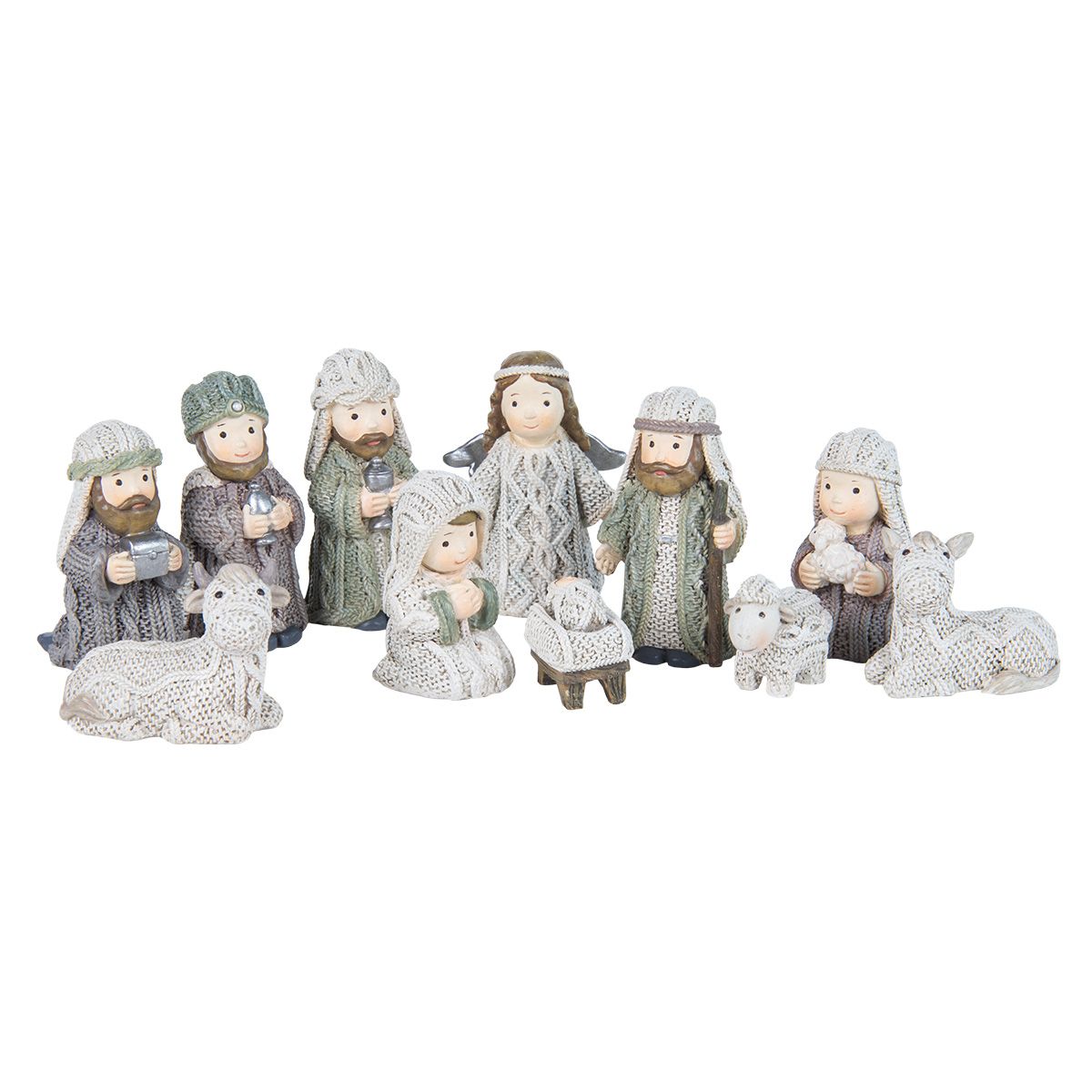 Christmas Nativity, White, Knitted Design, Set Of 11