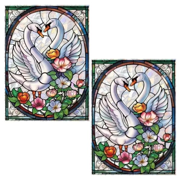 Decor Stained Glass Window Film Swan Decal Sticker 40cm - Set of 2