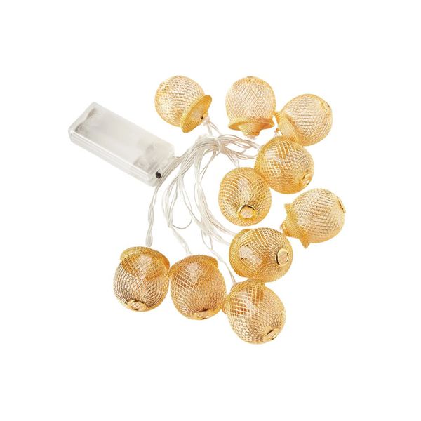 3M Golden Moroccan Metal Ball String Lights - 10 LED Warm White - QYD-16
