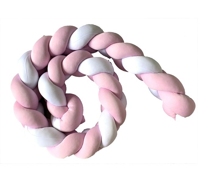 Braided Cot Bumper - 4m White &amp; Pink Combo