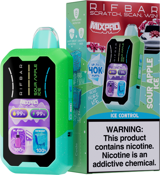 Rifbar Sour Apple Ice - MixPro 40K Puff Disposable Vape with LED Display