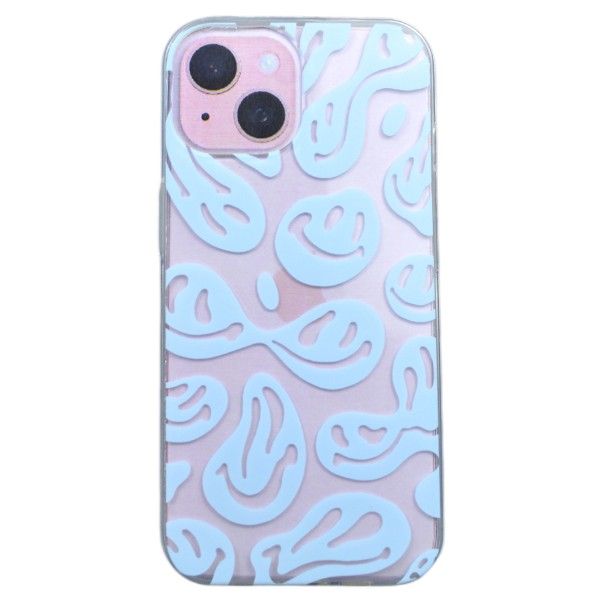 Blue Abstract Smiley Print Phone Case For iPhone 14 Pro Max - Transparent