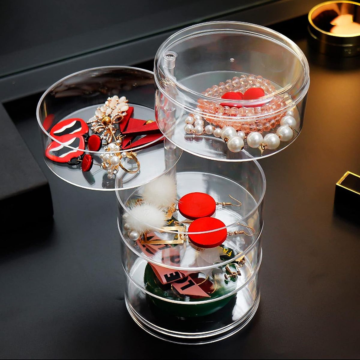 Rotating Multifunctional Jewelry Box Storage Box Transparent Rotating  Multi-layer Storage Hair Tie Storage Gift Box