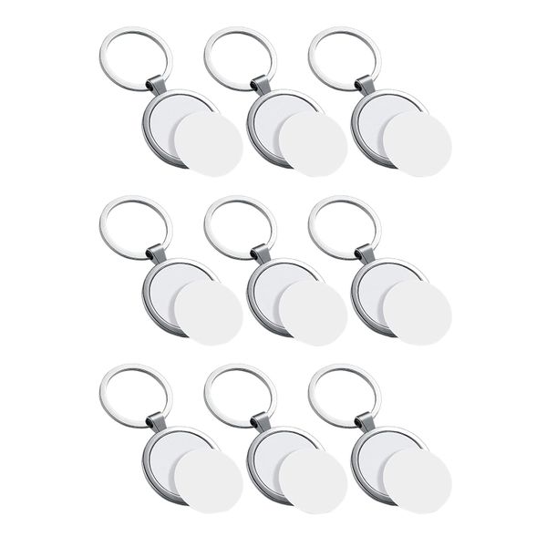 9 Pcs Sublimation Blank Keychain Round Heat Transfer Keychain Metal