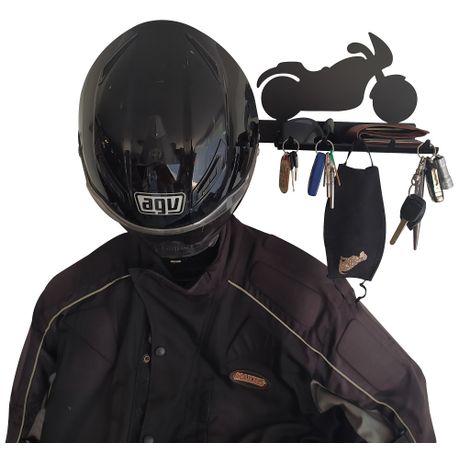 Motorcycle helmet store and jacket holder