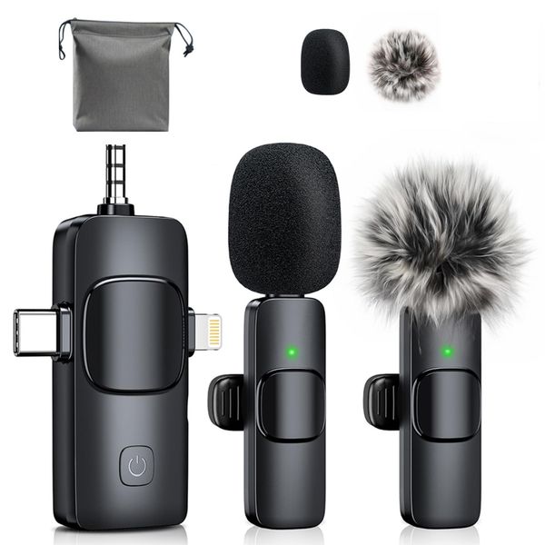 3-in-1 Mini Wireless Lavalier Microphones Compatible With iOS/Android/Camera