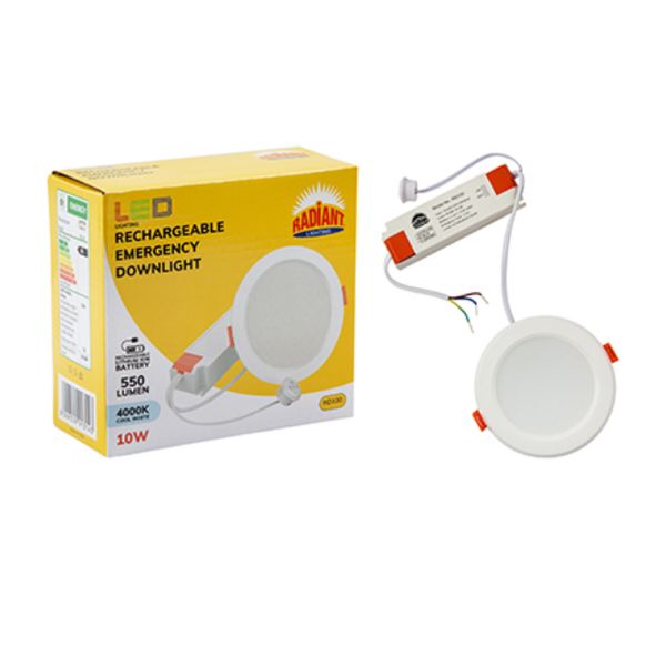 Radiant Rechargeable Emergency Downlight White LED 10w 4000K