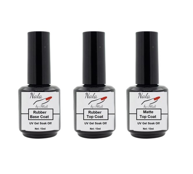 Nala by iMbali Rubber Base Coat, Rubber Top Coat &amp; Matte Top Coat Set