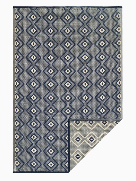 Fab Habitat Outdoor Rug - Rabat - Blue &amp; Cream