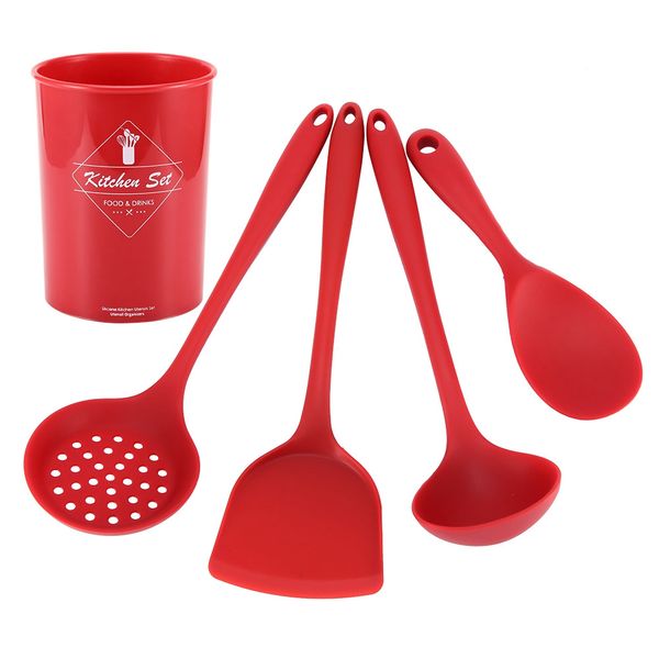5 piece Silicone Kitchen Utensil Set Non Stick Rice Spoon Spatula Shovel
