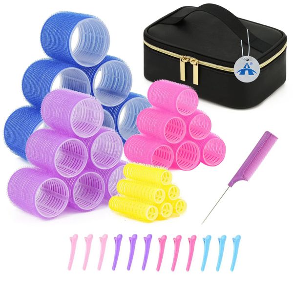 ALANES 38 Pieces Self Grip Heatless Hair Curlers Styling Tools Hair Rollers