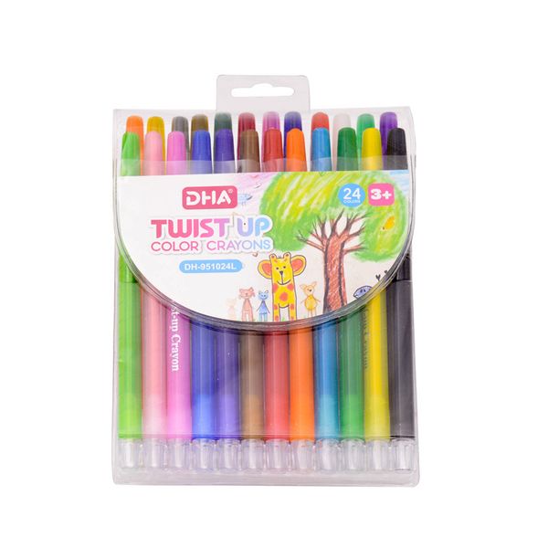 Retractable Non-Toxic Crayons 24 Vibrant Colours