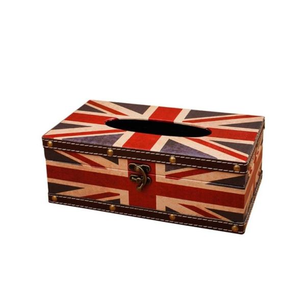 Retro Wooden Towel Box Canvas Container Napkin and Tissue Holder