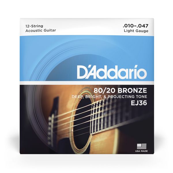 D'Addario EJ36 12-String Bronze Acoustic Guitar Strings Light 10-47