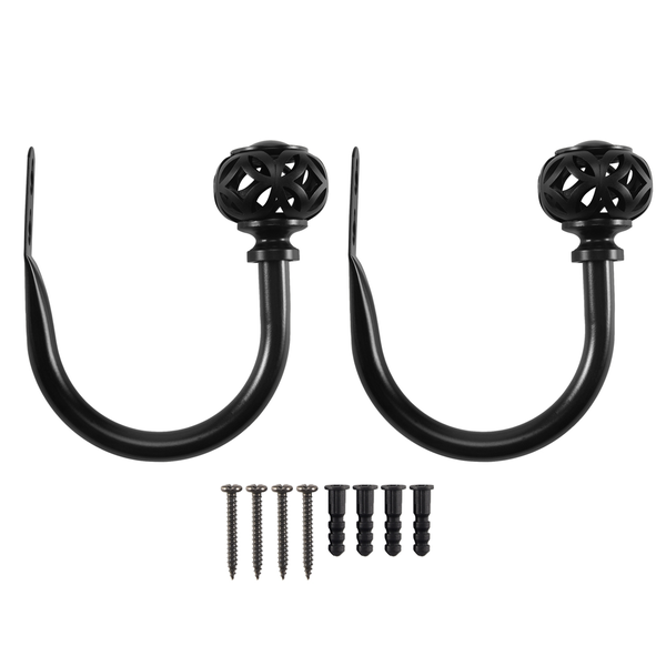 1 Pair of Metal Curtain Hooks - Hold Back Holder (Black)