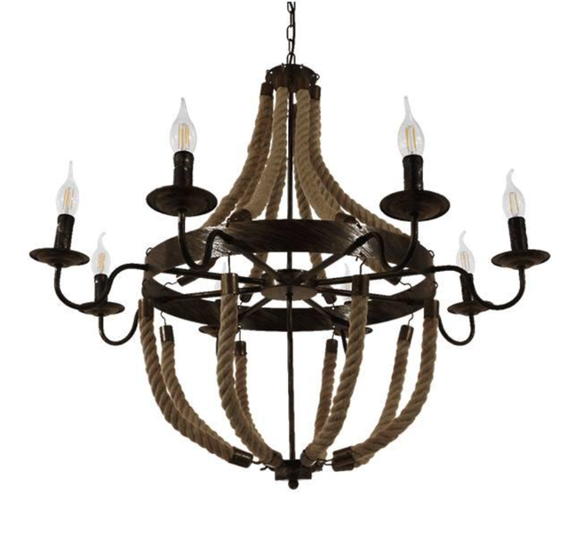 Vintage Rope &amp; Wrought Iron Chandelier