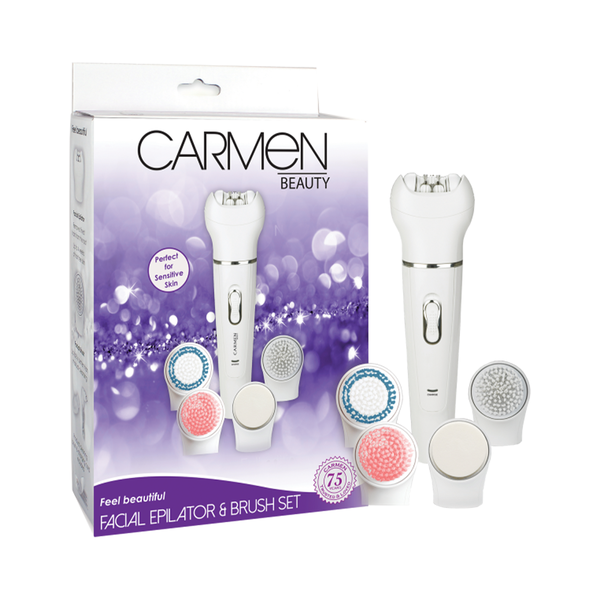 Carmen Facial Epilator &amp; Brush Set - Complete Facial Care for Smooth Skin
