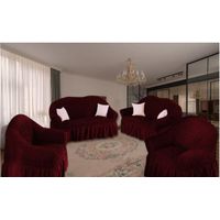 Dream World Ruffled 4 Piece Sofa & Couch Slipcover Set(2+2+1+1) - Red