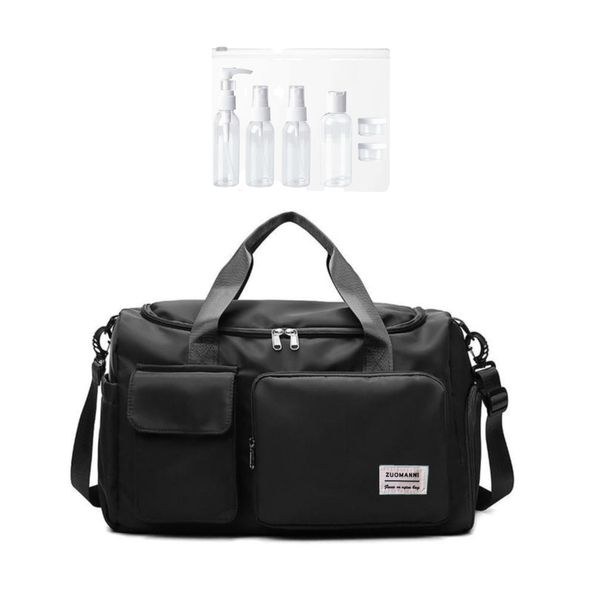 Multifunctional Waterproof Duffel Bag With 7 Piece Reusable Travel Bottle Set