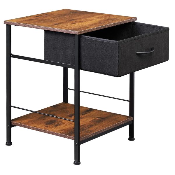 Bedside Table Nightstand End Table with Fabric Storage Drawer Set of 2