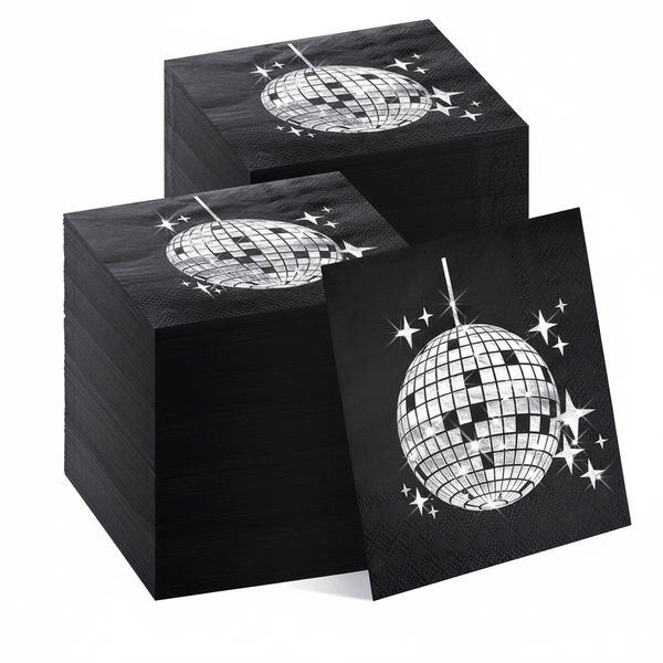 100-Pack Fun 2 Ply Disco Ball Party Napkins - Black &amp; Silver