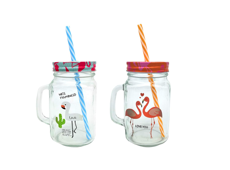 Jar with Lid and Straw