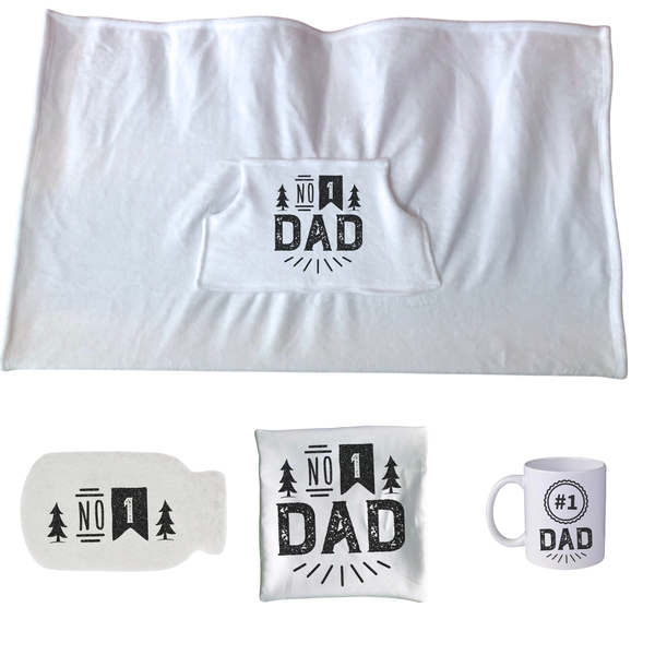 Men/Dad Gift Set-Blanket,Pillow Case,Hot Water Bottle Cover,Mug-Num 1 Dad