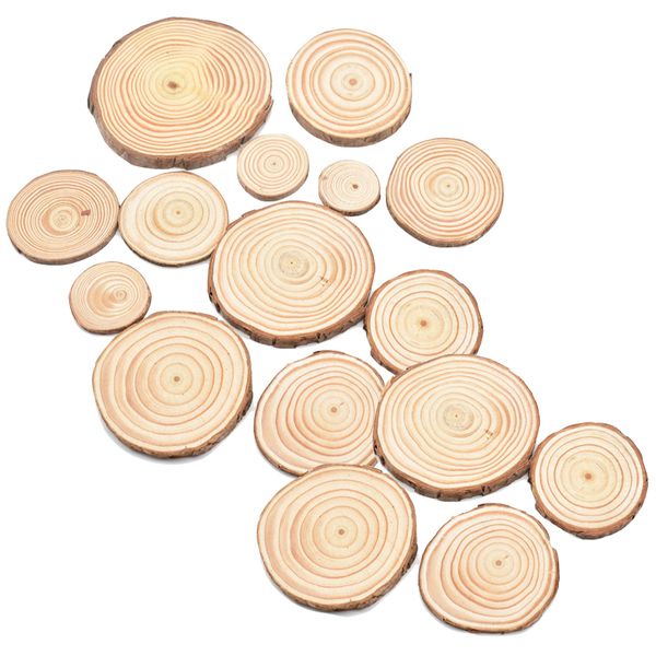 Craft Round Unfinished Wood Slices Circles With Tree Bark Set of 16