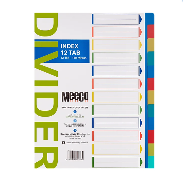 Meeco Index 140mic 12 Tab Plain - Pack of 5