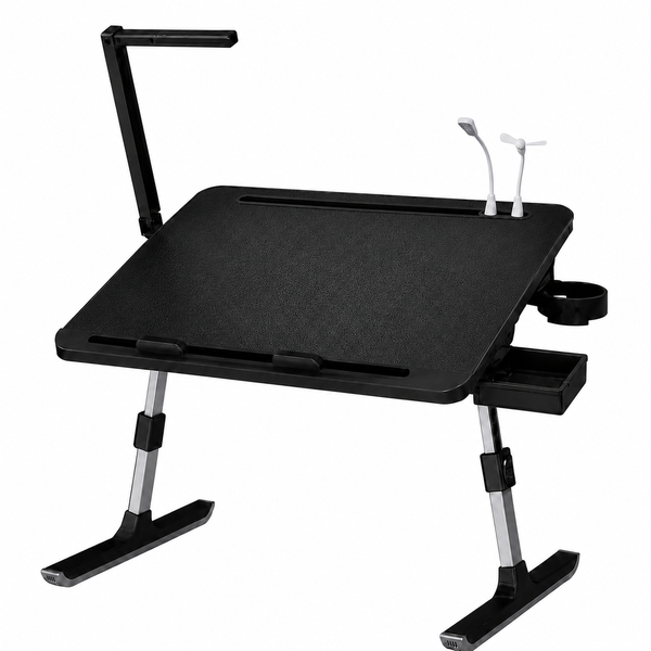 Foldable Adjustable Bed Laptop Desk with LED Light &amp; USB Fan