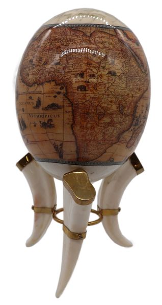 Elegant Elephant World Map Decorative Ostrich Egg and Warthog Tusk Holder