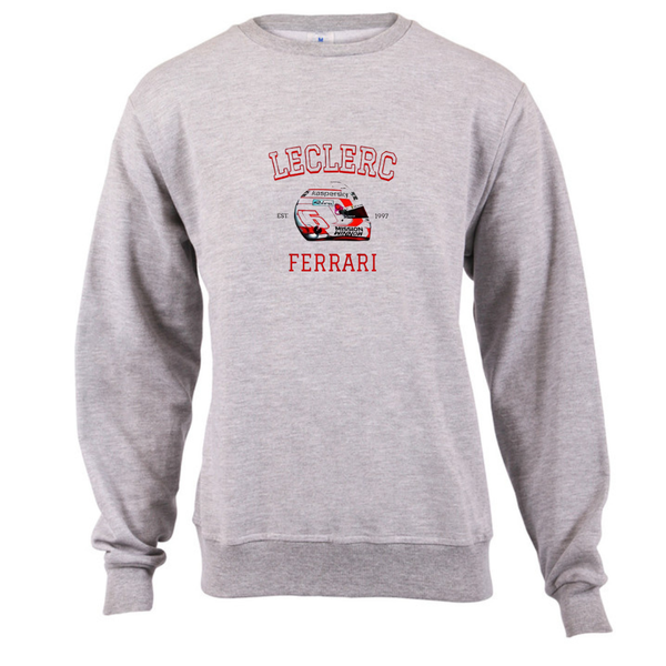 Grey Crew Neck Sweatshirt Fleece Cotton - F1 Charles Leclerc Helmut