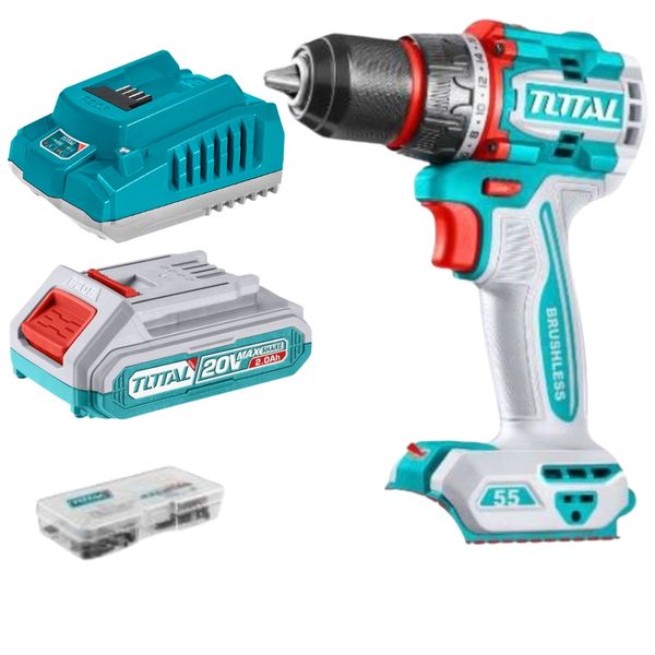 Total Tools - Cordless Compact Brushless Drill with 2Ah Battery &amp; Charger