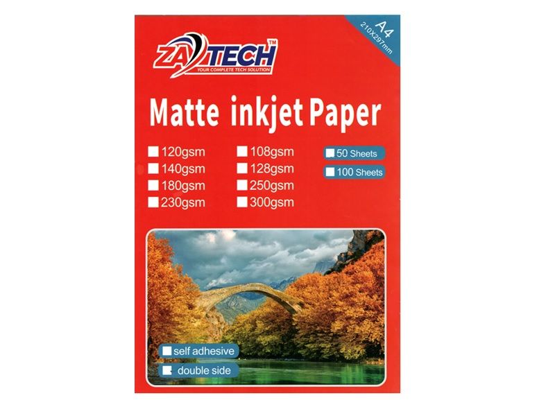 ZATECH A4 Matte Inkjet Double Sided Paper, 230 GSM, 50 Sheets