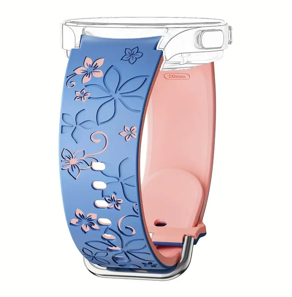 20mm Glossy Vibrant Color Engraved Floral Silicone Strap