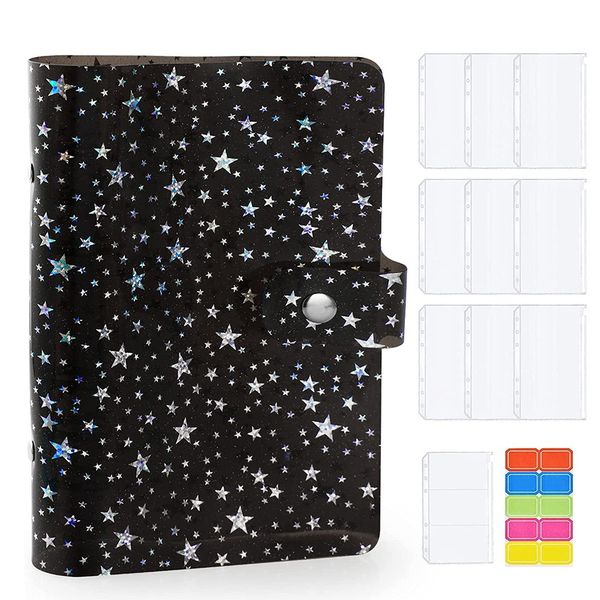 A6 Budget Binder Pvc 6 Ring Refillable Binder Cover(Black Stars)