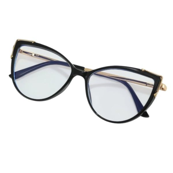 Non Precsription Cat-Eye Glasses With Gold Detailing - Black