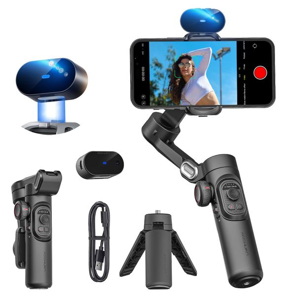 AI Gimbal Stabilizer for Smartphones,NO APP AI Tracking, Gesture Control