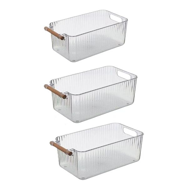 Set of 3 Clear Ribbed Storage Basket Multi-size Kitchen Vanity Basket