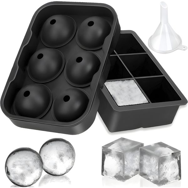 Ice Cube Trays Ice Sphere Molds Set with Lid &amp;Funnel BPA Free Ice Tray Mold
