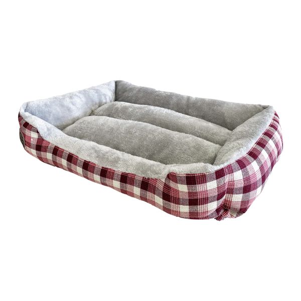 Checkered Polyester Plush Pet Bed - Red