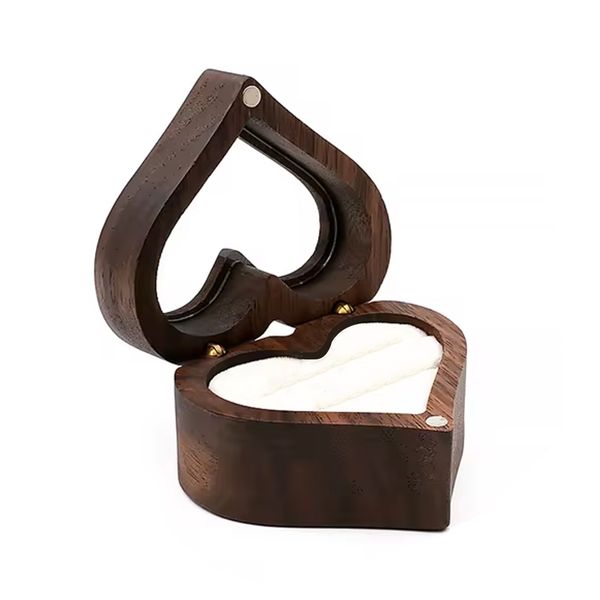 Heart Wooden Ring Box for 2 Rings - White