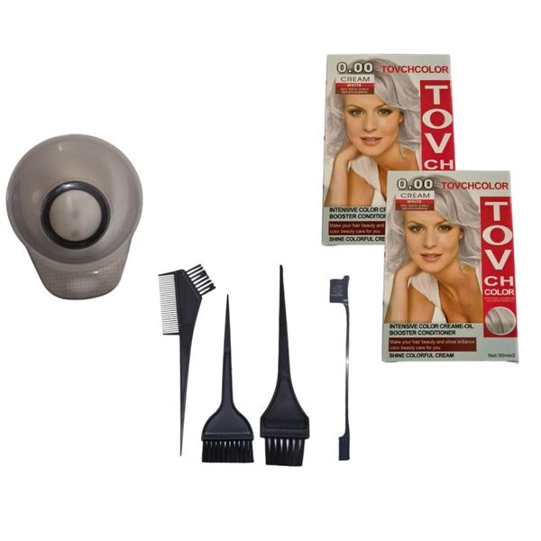 2 Box Tovch Color Hair Dye White &amp; Dye Mixing Bowl &amp; 4 Brushes