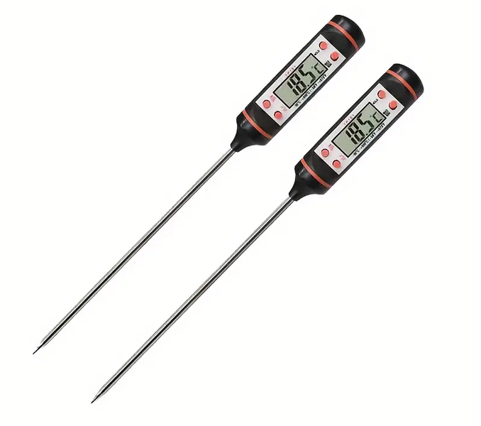 Stainless Steel Digital Cooking Thermometer with LCD Display - White